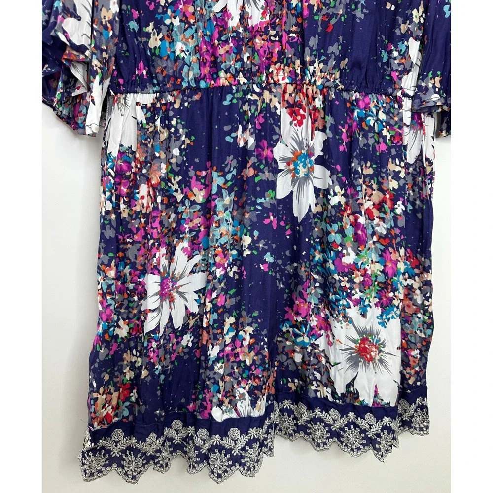 John Paul Richard 2 Pc Floral Lace Trim Tunic Top & Cami Mini Dress Purple Large - Picture 10 of 11